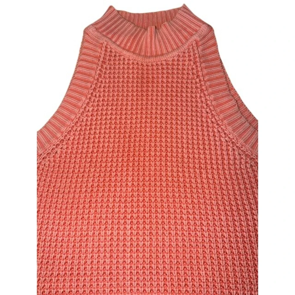 Michael Michael Kors Coral Orange Waffle Knit Mock Neck Sleeveless Sweater XL